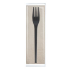 Set Black fork + 2-ply disposable biocomposable napkin reinforced in CPLA 16.5 cm 90 ° - 200pcs