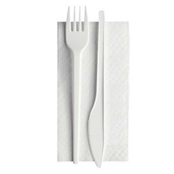 Bis cutlery Easy + single peg towel 33x33 Biodegradable and Compostable in CPLA - 200pcs