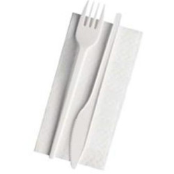Bis Posate Bianche Con Tovagliolo - 8x100pz