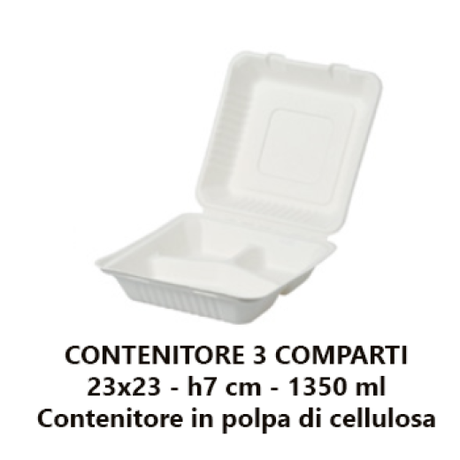 Box quadrato 3 comparti monouso take away delivery biodegradabile e compostabile in Polpa cellulosa 1500 mL - 25 pezzi Box quadrato 3 comparti monouso take away delivery biodegradabile e compostabile in Polpa cellulosa 1500 mL - 25 pezzi