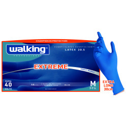 50 PIECES DISPOSABLE BLUE LATEX POWDER-FREE EXTRALONG WALKING GLOVES